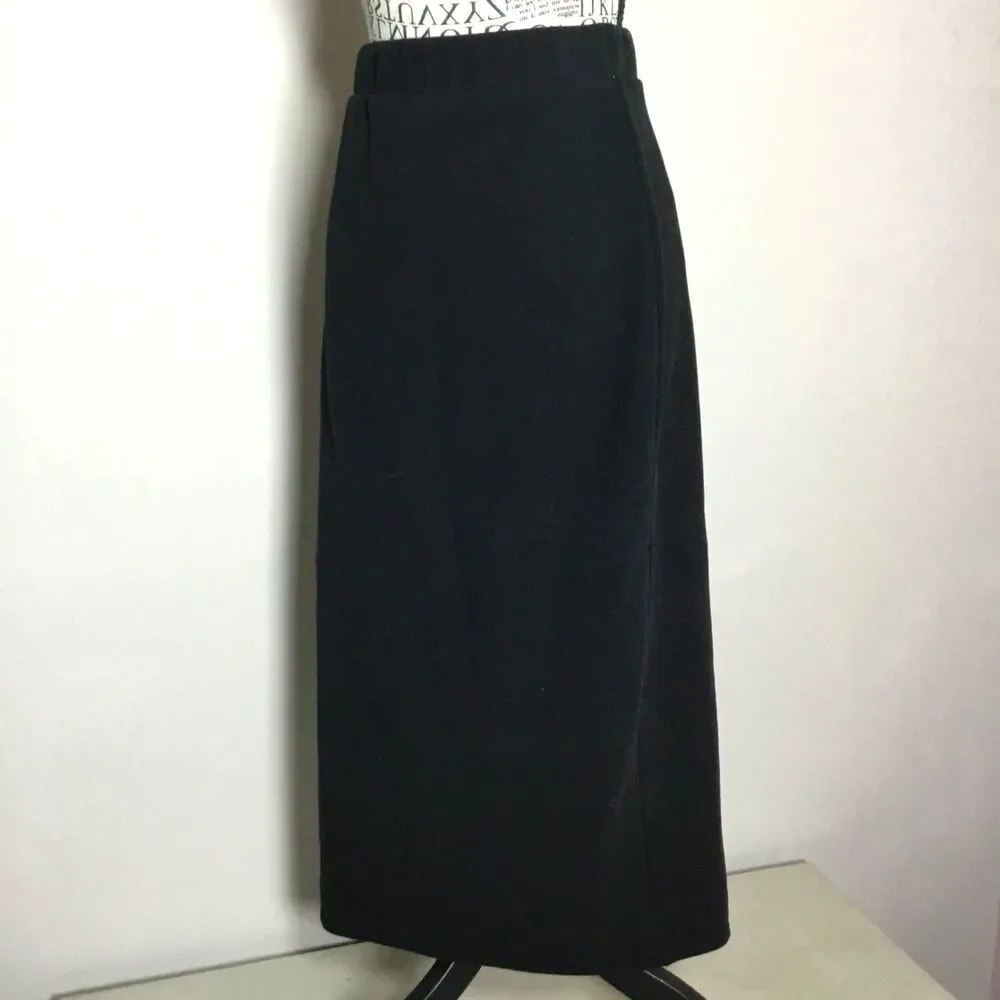 Black ribbed knit pencil skirt stretchy classic minimalist waist 28”-31